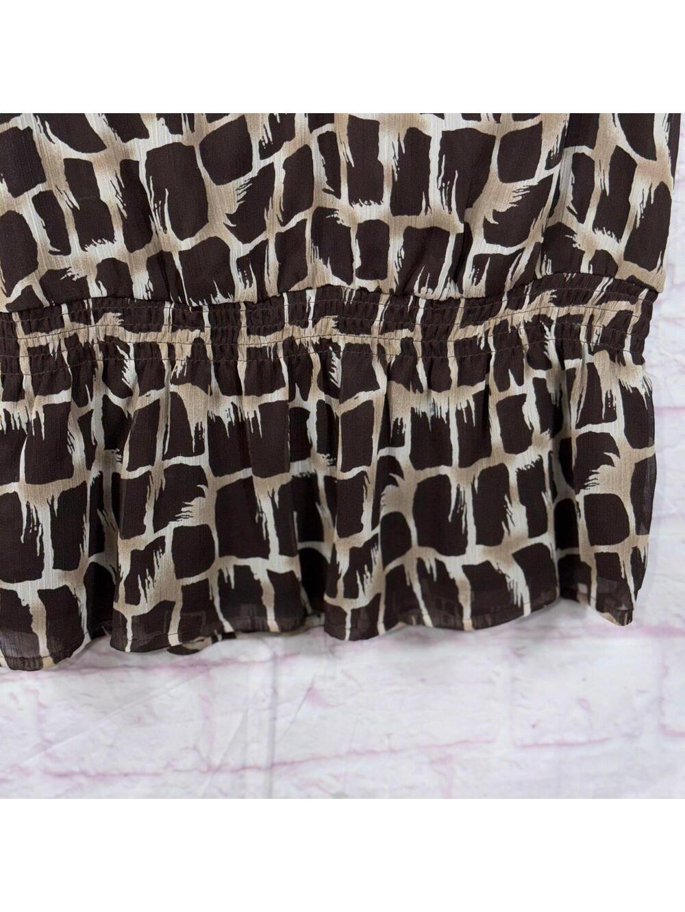 Cato Women’s Brown Abstract Print Ruffle Sleeveless Blouse Size Small - Picture 4 of 9